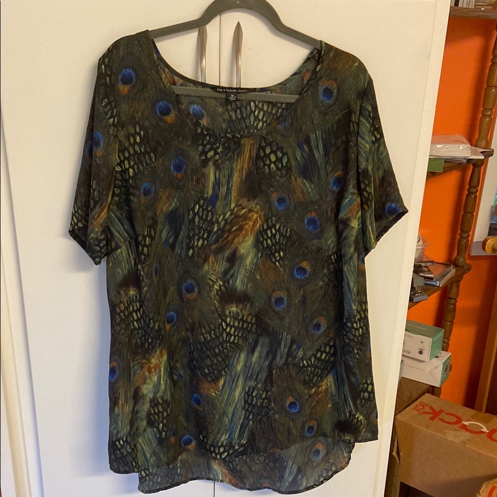 Zac & Rachel Green and Brown Short Sleeve Blouse